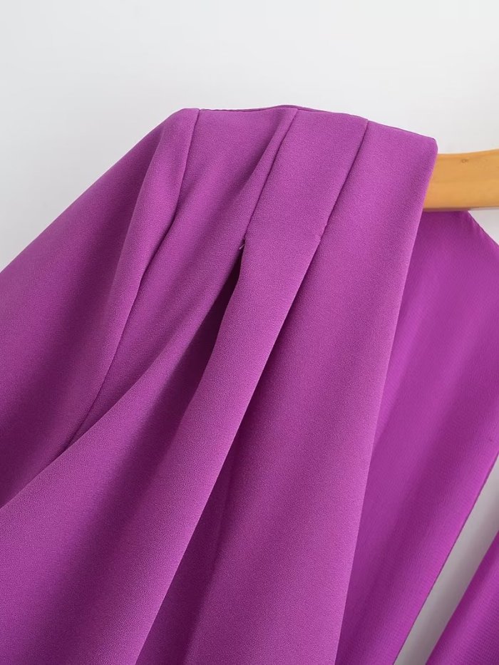 Elegant Retro Fashion Purple Surplice V Neck Long Sleeve Midi Dress