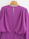 Elegant Retro Fashion Purple Surplice V Neck Long Sleeve Midi Dress