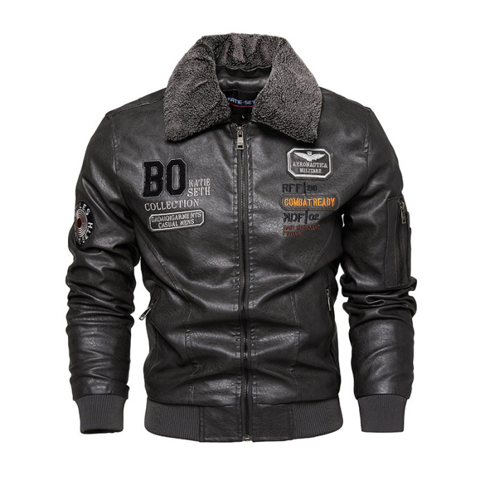 Men's Faux Leather Motorcycle Style Warm Jacket