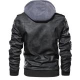 Men's Faux Leather with Double Zipper Detachable Hood Motorcycle  Jacket
