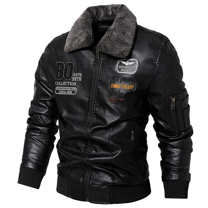 Men's Faux Leather Motorcycle Style Warm Jacket