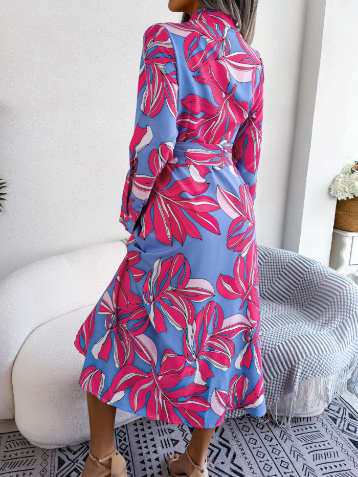 Tie-Waist Floral Elegance Shirt Dress