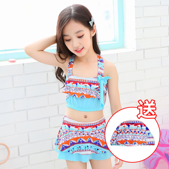 Children's swimsuit, one piece split princess girl swimsuit, middle and large children's skirt style student swimsuit