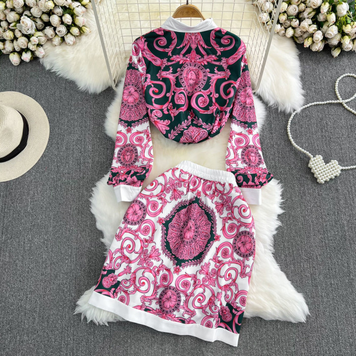 Floral Print Shirt and Skirt Set