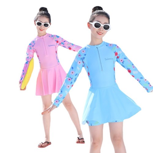 Children's Swimsuit Girls' One piece Long Sleeved Cute Swimsuit