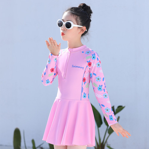 Children's Swimsuit Girls' One piece Long Sleeved Cute Swimsuit