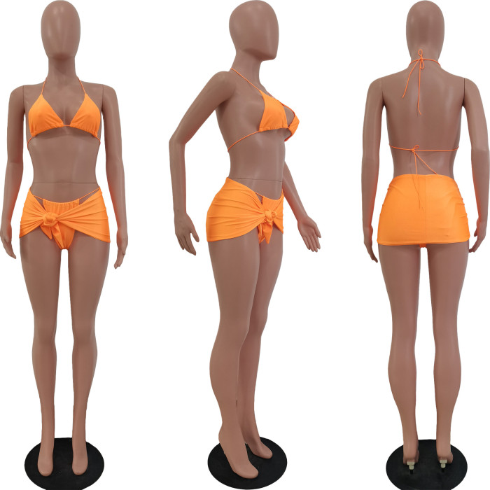 6 Color Three-Piece Halter Bikini Set