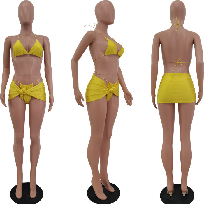 6 Color Three-Piece Halter Bikini Set