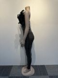 Feathered Sleeveless Dazzling Rhinestones Bodycon Jumpsuit