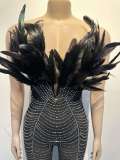 Feathered Sleeveless Dazzling Rhinestones Bodycon Jumpsuit