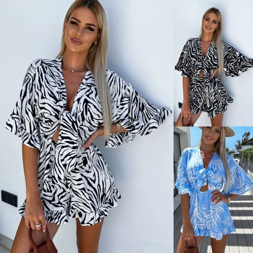 Wild and Free Zebra Print Cinched Waist Flirty Ruffle Sleeves Romper