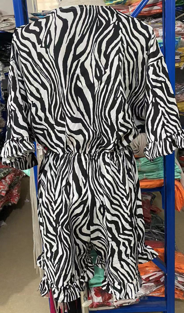 Wild and Free Zebra Print Cinched Waist Flirty Ruffle Sleeves Romper