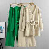 Wide-Leg Knit Pants and Open-Front Cardigan Sweater Two-Piece Set