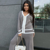 Knitted Cardigan Camisole Top and Wide Leg Pants Three-piece Set
