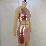 Metallic Gold Sleeveless Crop Top and Bodycon Mini Skirt Set