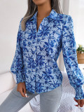 Blossoming Lantern Sleeves Floral Print Shirt