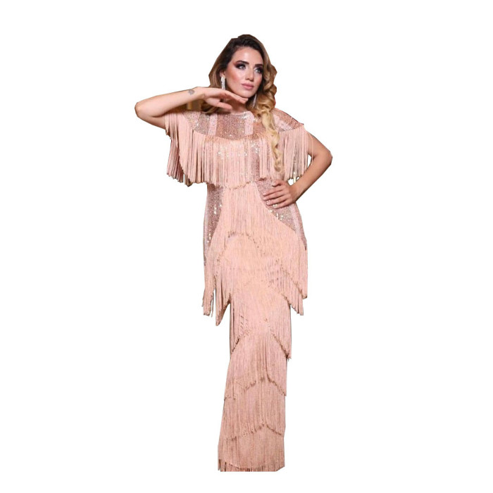 Summer Sexy Fringed Embellished Bodycon fringe evening dress with Tassel Detail for Women
