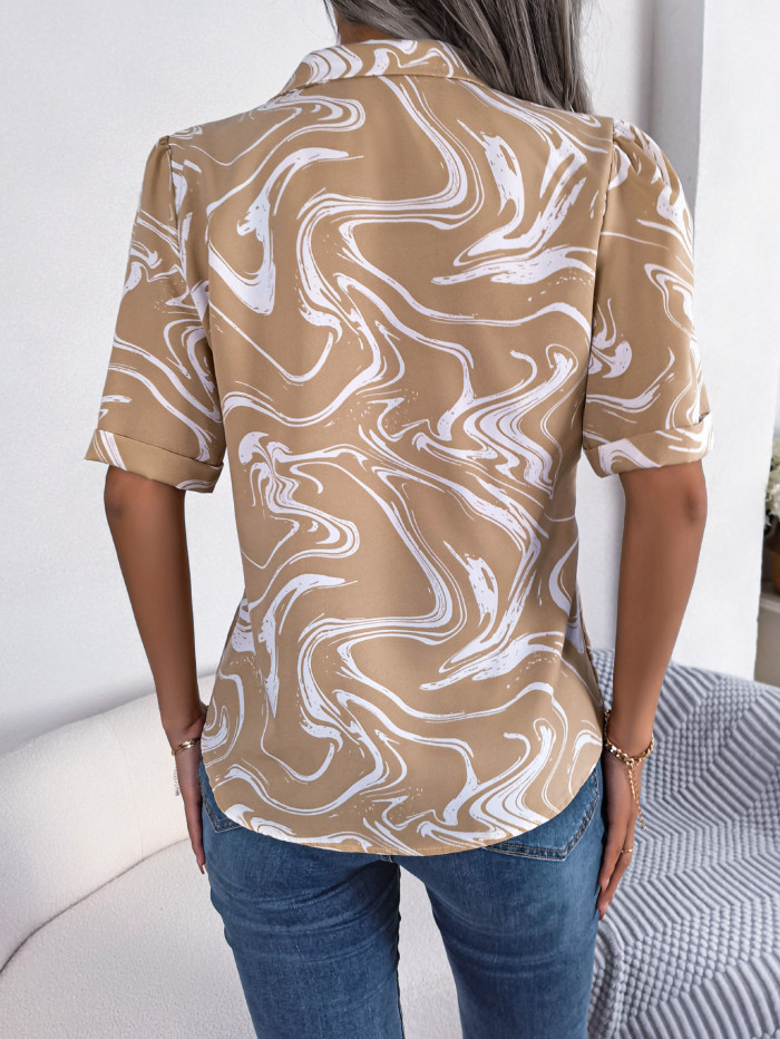 Printed Relaxed Fit Short-Sleeve Shirt with Contrasting Lapel