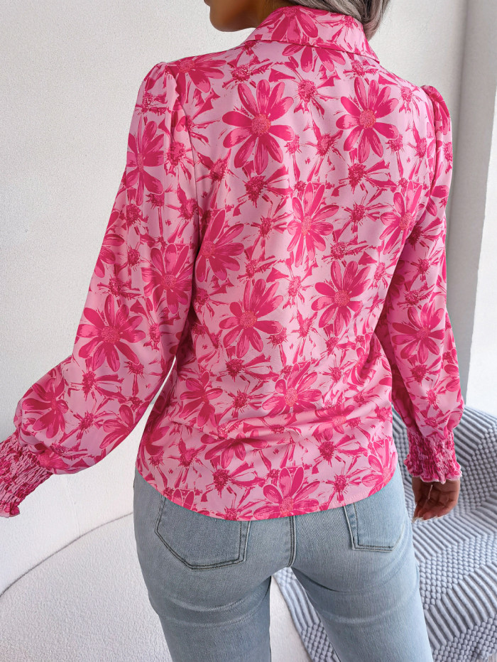 Blossoming Lantern Sleeves Floral Print Shirt