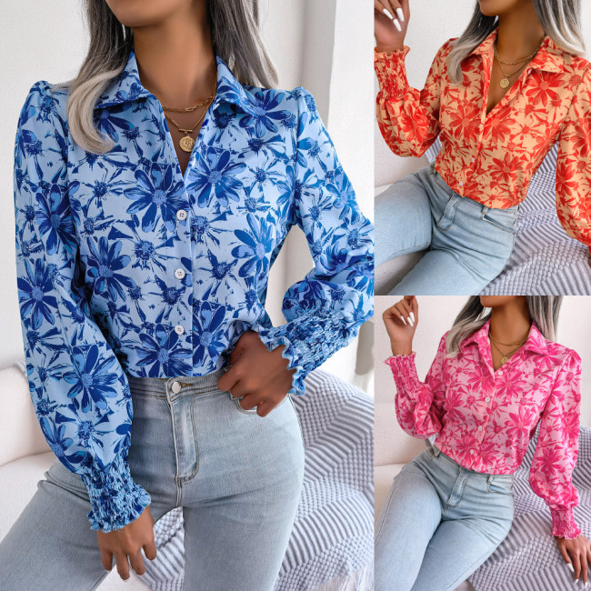 Blossoming Lantern Sleeves Floral Print Shirt