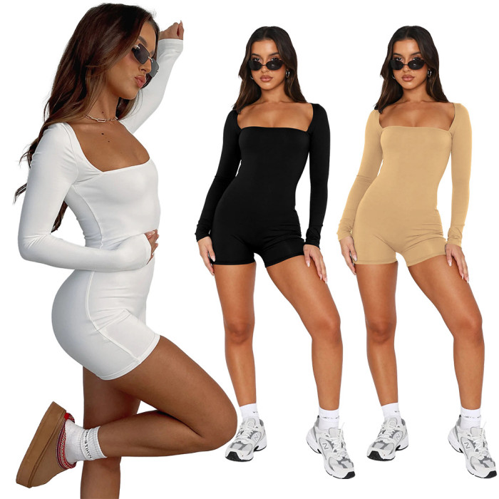 Tops Long Sleeve Square Neck Unitard