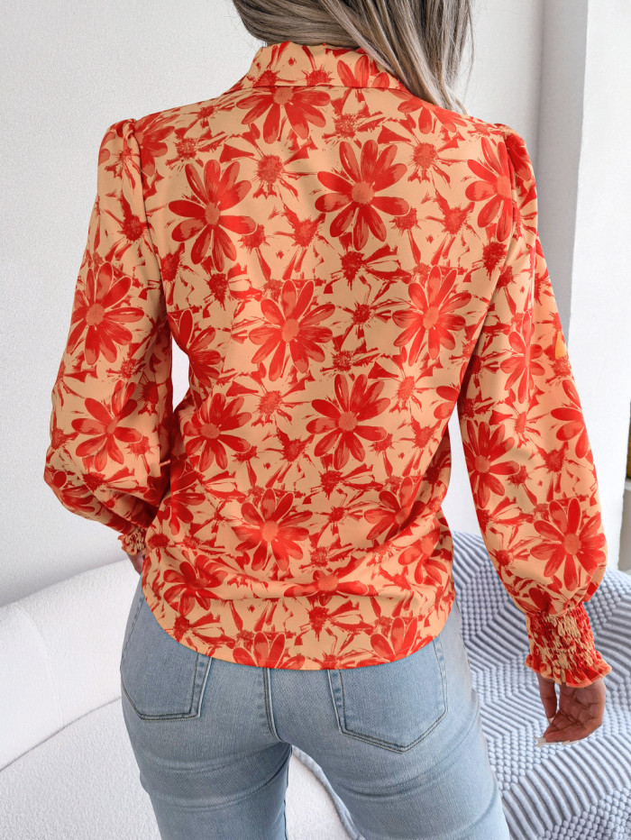 Blossoming Lantern Sleeves Floral Print Shirt