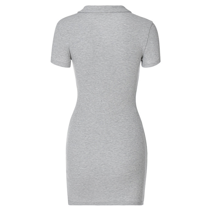 Solid Color Ribbed Short Sleeve Bodycon Dress
