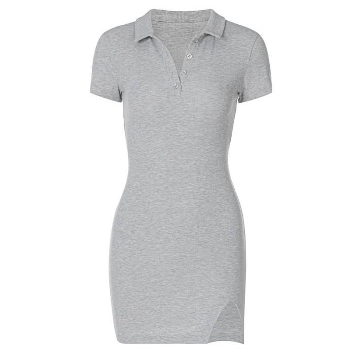 Solid Color Ribbed Short Sleeve Bodycon Dress