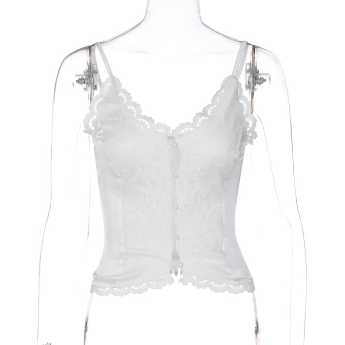 Sexy Lace V-Neckline Open Front Delicate Floral Camisole