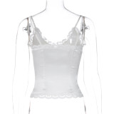 Sexy Lace V-Neckline Open Front Delicate Floral Camisole