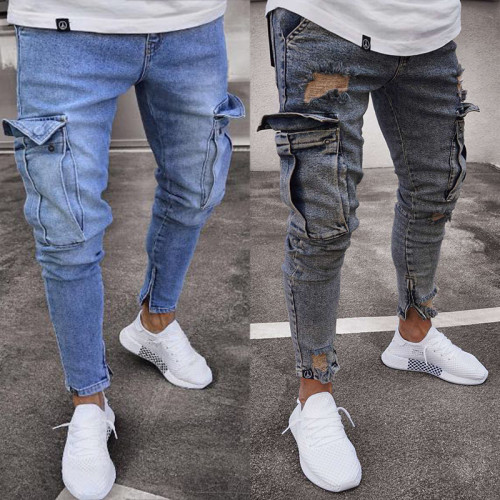 Men's Fashion Distressed Knee Zip Skinny Jeans