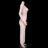Sexy Beaded Mesh Long Sleeved Cover shirt Dress