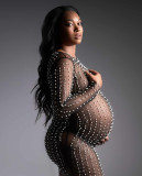 Sexy Beaded Mesh Long Sleeved Cover shirt Dress