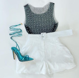 Beaded Rhinestone Crop Top