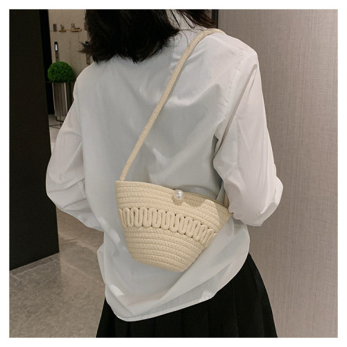 Diagonal cross grass woven bag, cotton thread woven bag