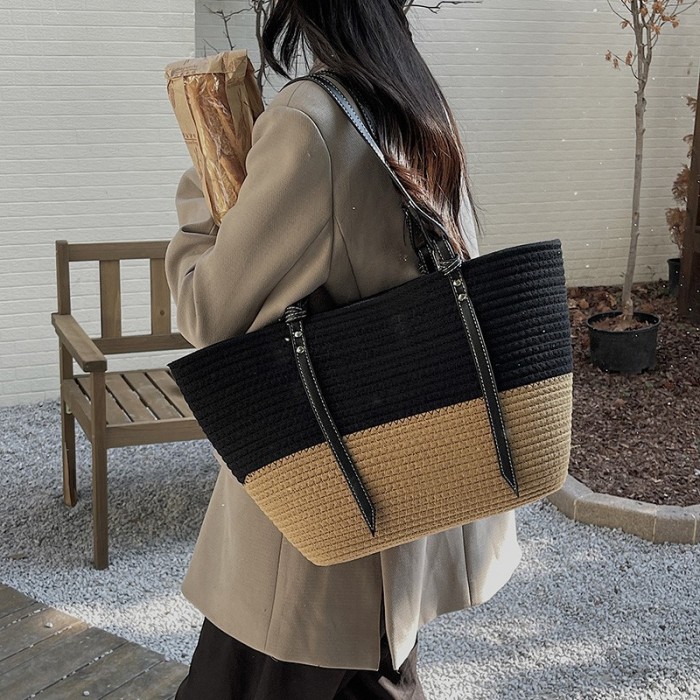 Vintage French-style Woven Tote Bag