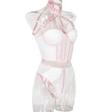 Mesh Strap Splicing Metal Neck Hanging Underwear set