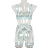 Embroidered Sheer Lingerie Three-Piece Set