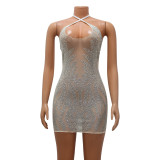Women's Sexy Mesh Beaded See-Through Nightclub Dress
