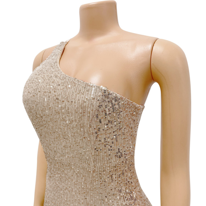 Sultry Shoulder Sleeveless Sequin Dress