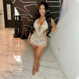 Women's Sexy Mesh Beaded See-Through Nightclub Dress