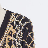 French Vintage-Inspired Bubble Pearl Printed Blazer