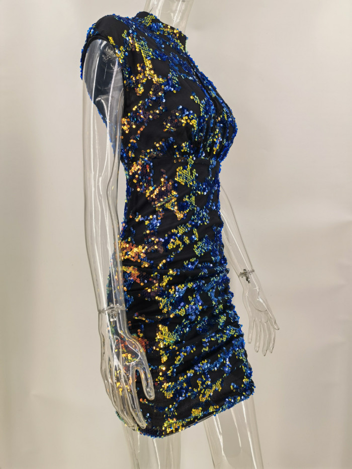 Sexy Tight-fitting Glitter Chest Cutout Mini Dress