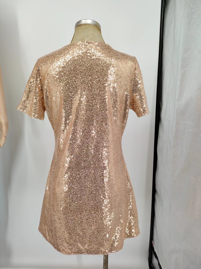 Sparkle and Shine in V-neck Casual Sequin Dress for Women