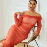 Off Shoulder Ruched Mesh Bodycon Dress