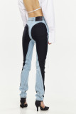 Women's Blue Spiral Panelled Skinny Jeans