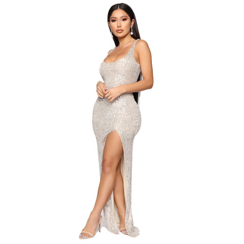 Glitter Camisole Slit Sexy Party Evening Dress Gown