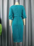 Green Elegant Long Party Dress with Flare Sleeves