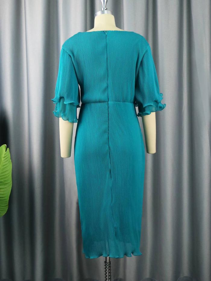 Green Elegant Long Party Dress with Flare Sleeves