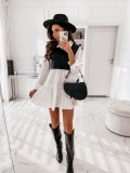 Stand Collar Zipper Long Sleeves Mini Dress Casual Autumn Winter Fashion Pocket Pu Leather Dress